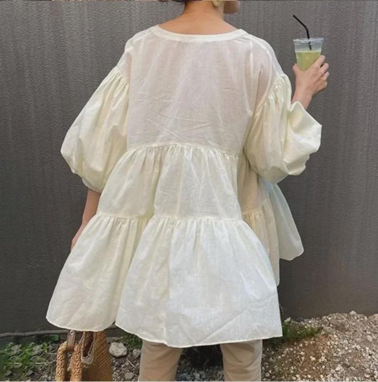 Japanese Loose-Fit Belly-Covering Mid-Length Shirt with 5-Point Sleeves (6 Colors)