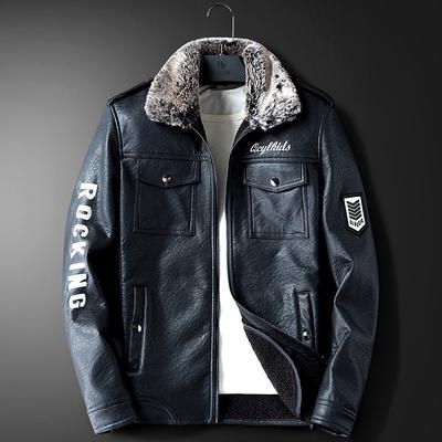 New Autumn and Winter Men's Leather Jacket Air Force One Flight Suit Jacket Plus Velvet Warm and Fashionable Men's Clothing