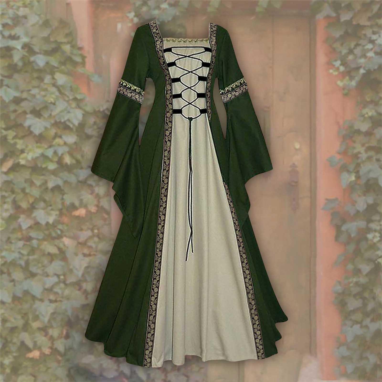 

Женское винтажное ретро-готическое платье с длинным рукавом, длинное платье, платья L зелёный