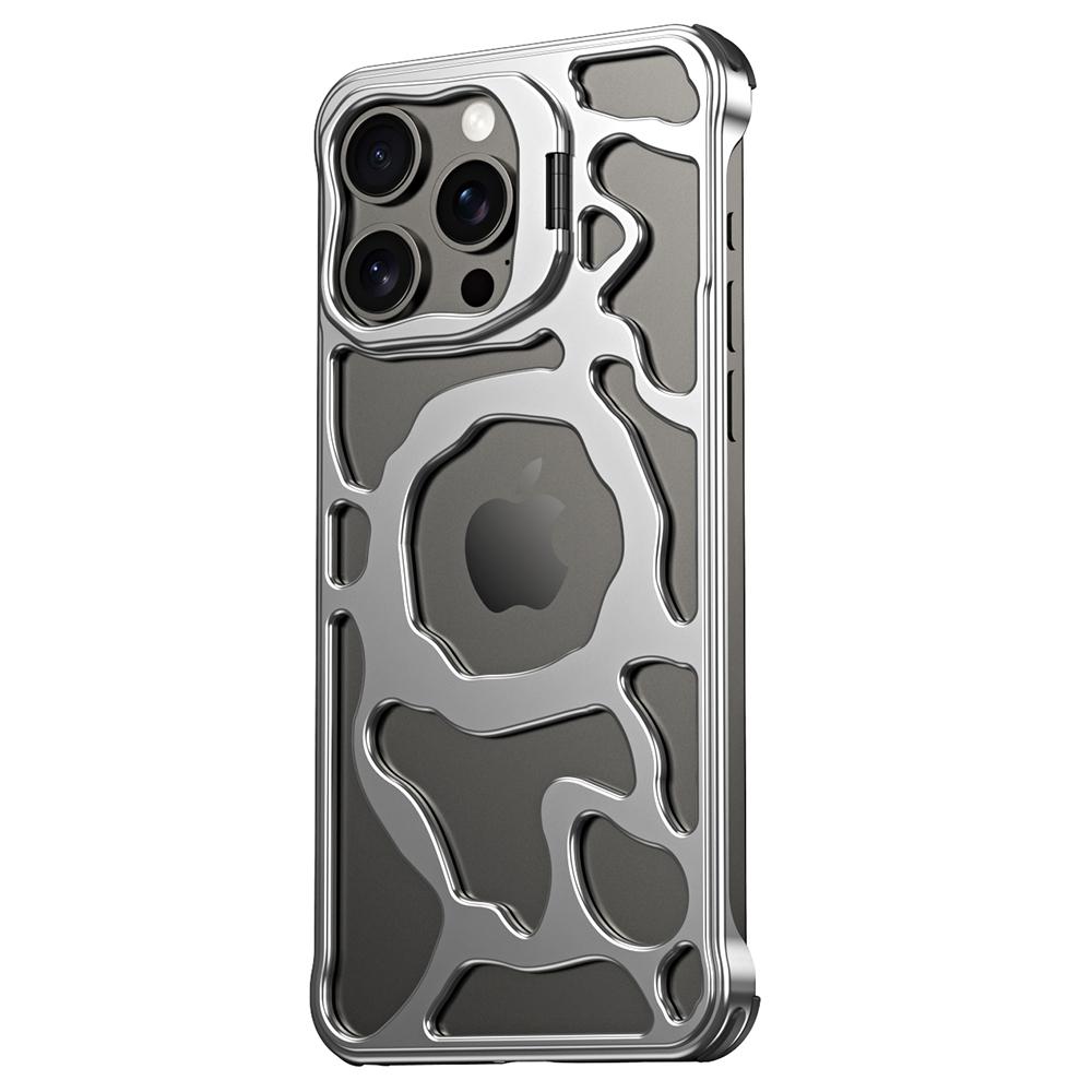 Auspicious Cloud Series For iPhone 15 Pro Max Magnetic Case Aluminum Alloy Hollow Kickstand Phone Cover