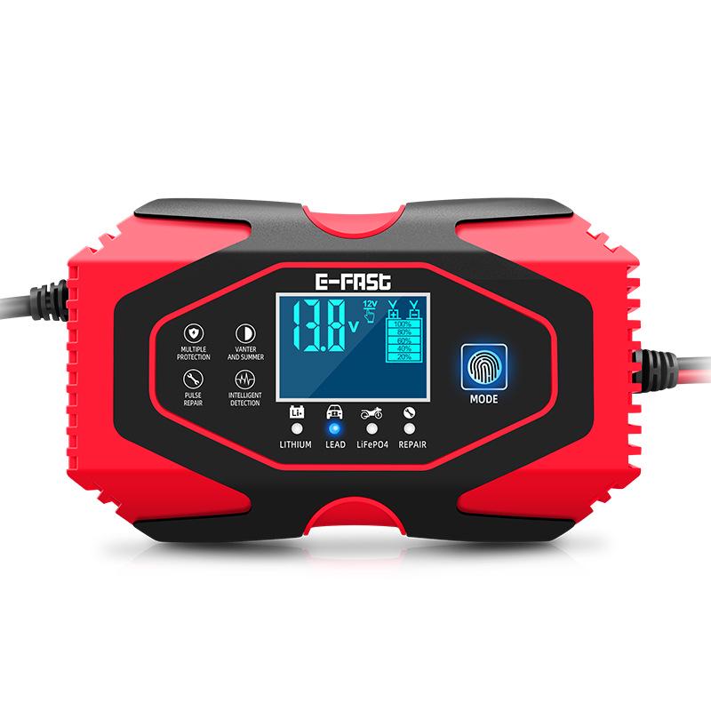 E-FAST 12V/24V Dual Voltage Smart Car & Motorcycle Battery Charger with Screen Display