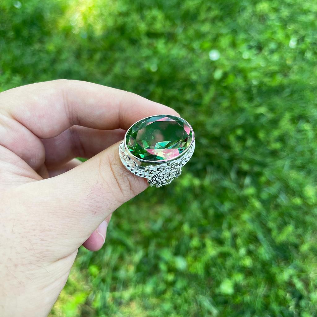 Ovaler Sultanit Edelstein Silber Herrenring, Türkischer Diaspore Zultanit Stein Ring, 925 Sterling Silber Schmuck, Farbwechsel Stein, Geschenkidee für Männer