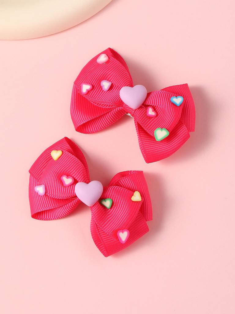 2PCS New Cute Princess Fashion Solid Heart Bow Lovely Girls Hairpins Children Headwear Hairgrip Hair Clips Hair Accessories