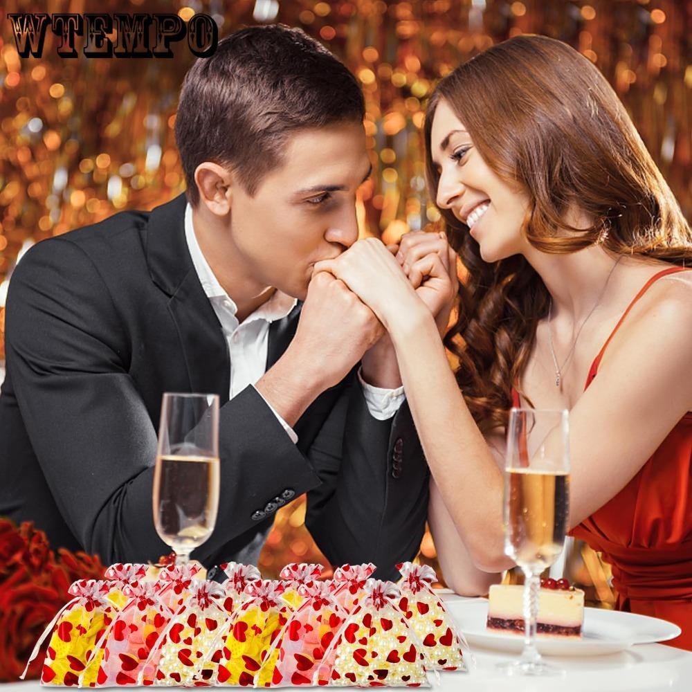 50pcs Valentine's Day Party Drawstring Bag Heart Gift Bags Jewelry Pouches Pouch Drawstring Bags for Jewelry Packaging Valentine's Day Gift Bag