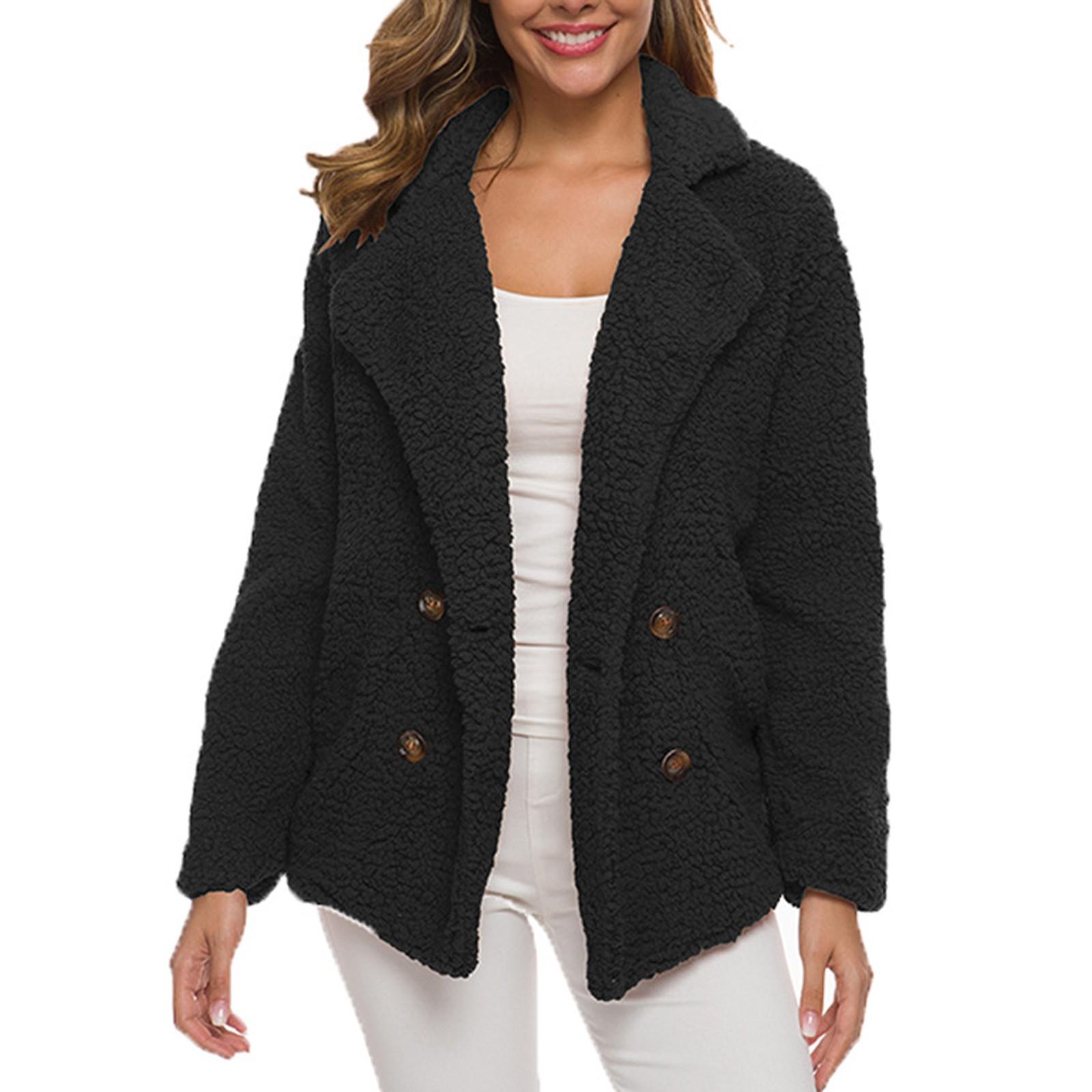 

Женский зимний повседневный утепленный костюм с воротником на пуговицах, куртка из овечьей шерсти, кардиган XXXL чёрный