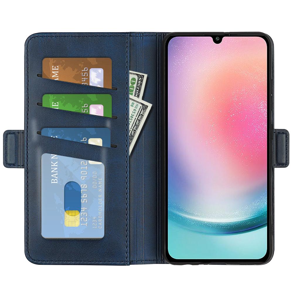 

For Samsung Galaxy A25 5G (Global) (161.0 x 76.5 x 8.3mm) Case Wallet Calf Texture Phone Cover PU Leather Stand Flip Shell Blue
