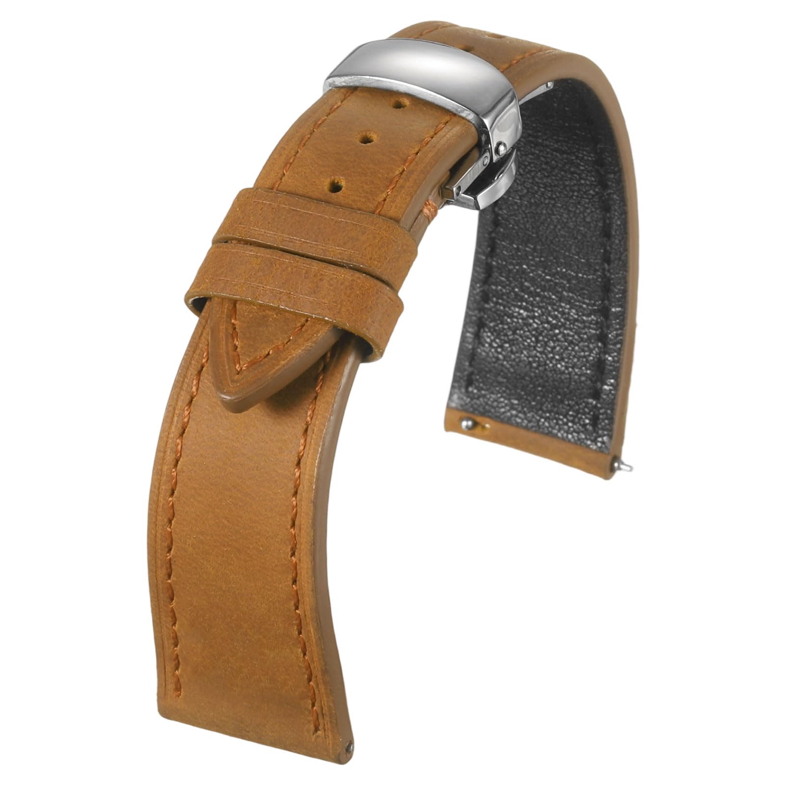 

[uxcell] Leather Watch Band 22mm Vintage Style Watch Strap with Quick Release Stainless Steel Butterfly Buckle, Unisex, YellowBrown