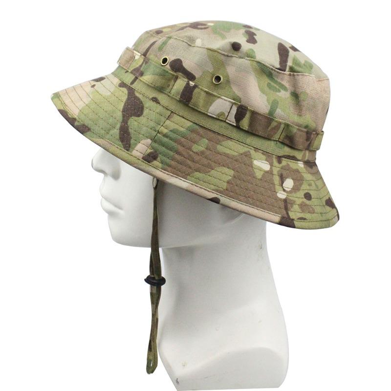 Cappello a secchiello mimetico tattico con visiera corta e tesa rotonda, cappello da pescatore mimetico stile militare, cappello da sole per escursionismo, caccia e attività all'aperto