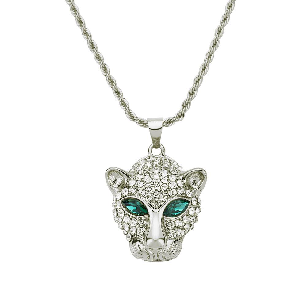 European & American Fashion Rhinestone Leopard Head Hip Hop Necklace
