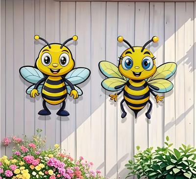 Conjunto de Decoração de Parede Acrílica para Exterior com 2 Peças Design de Abelha Leve Durável Decoração de Jardim para Pátio Cerca ou Exibição no Quintal