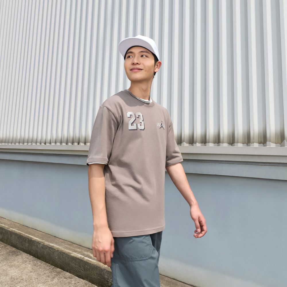 Jordan Brooklyn T Shirts Men s Olive Gray/Light Jade Blue Gray Crew Ne S