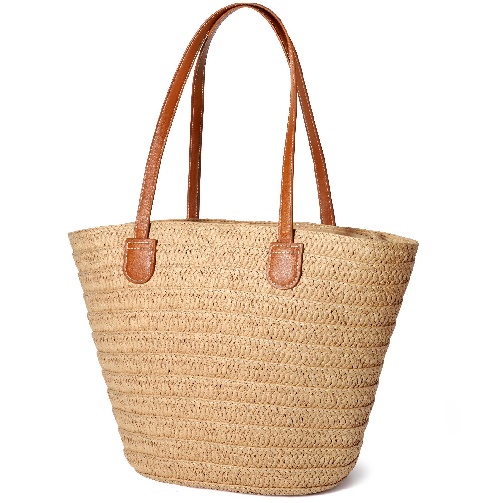 Straw Bags for Women Summer Straw Beach Bag Straw Purse Shoulder Handbags Large Beach Tote for Summer Vacation