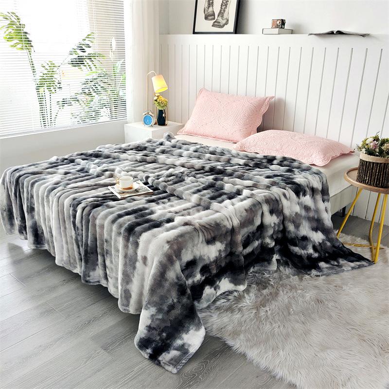 Cross-Border Ink Painting Double-Sided Flannel Blanket Shawl