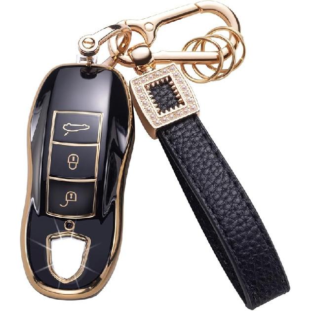 for Toyota Key Fob Cover with Leather Lanyard, Car Key Fob Case Compatible with 2018- Camry RAV4 Highlander Avalon C-HR Prius Corolla GT86 Smart Key
