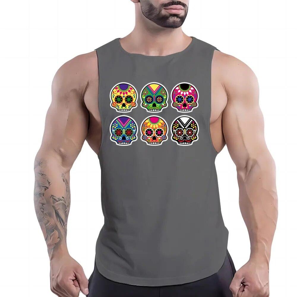 Léto Nové Sportovní Basketbalové Oblečení Bílá Vesta Rychleschnoucí Pánské Kulatý Výstřih Venkovní Pohodlné Prodyšné Kreslený Potisk Lebky