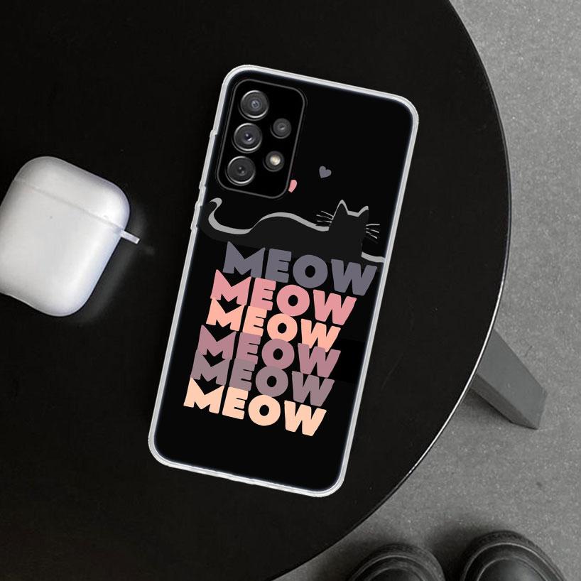 Anime Cute Black Cat Meow Phone Case for Samsung Galaxy A17 A16 A26 A36 A56 A57 A37 A15 A25 A35 A55 A14 A24 A34 A54 A13 A23 A33