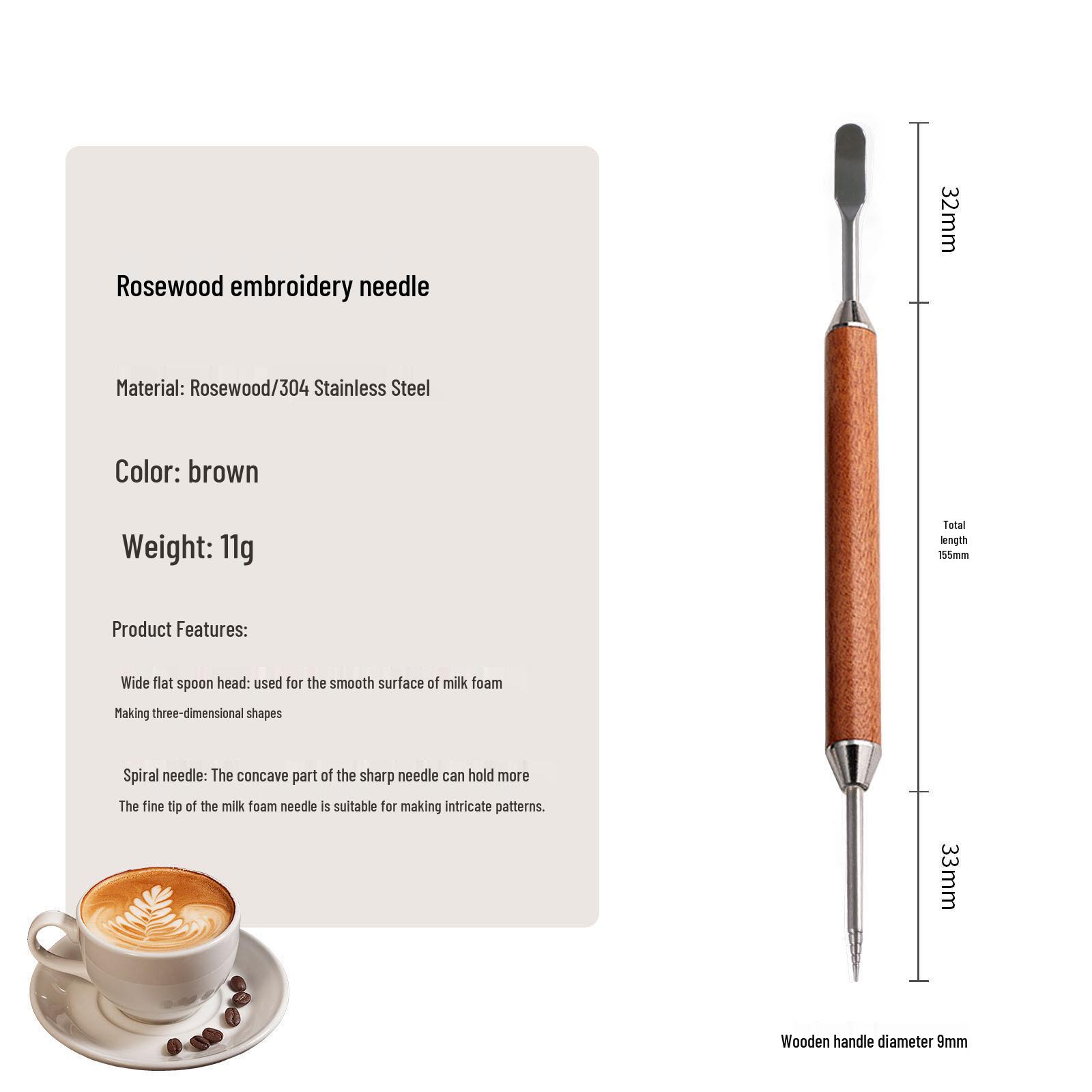 Silky Coffee Latte Art Needle with Pear Wood Handle