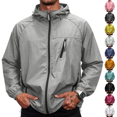 Men's UV- Zip Up Hooded Jacket | Lightweight Quick Dry Sun- Outdoor Coat For Travel & Sports