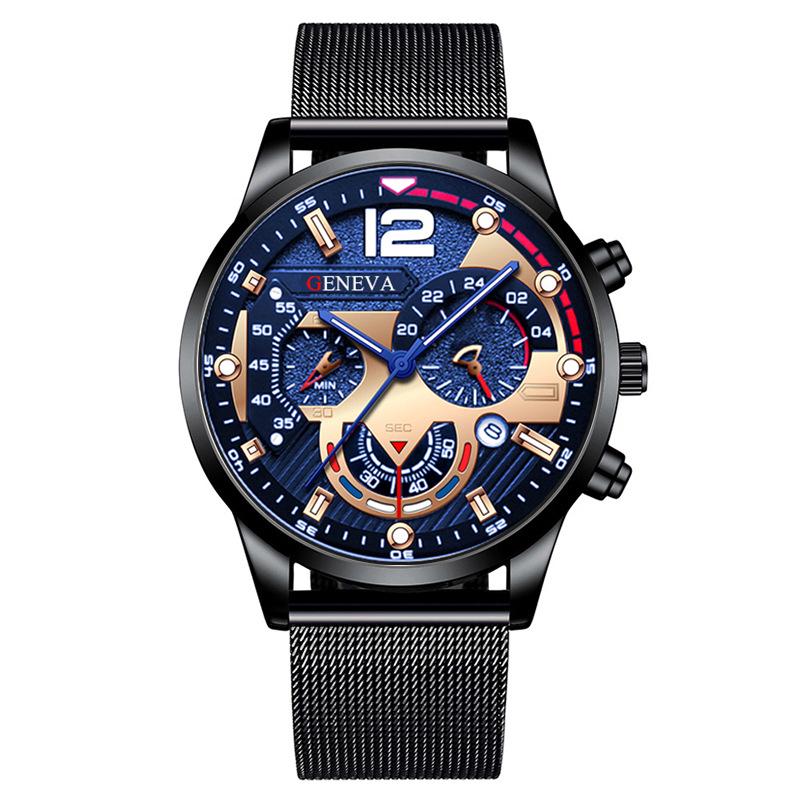 Fashion Trend Calendar Men's Quartz Watch with Luminous Dial, Stainless Steel & Mesh Straps