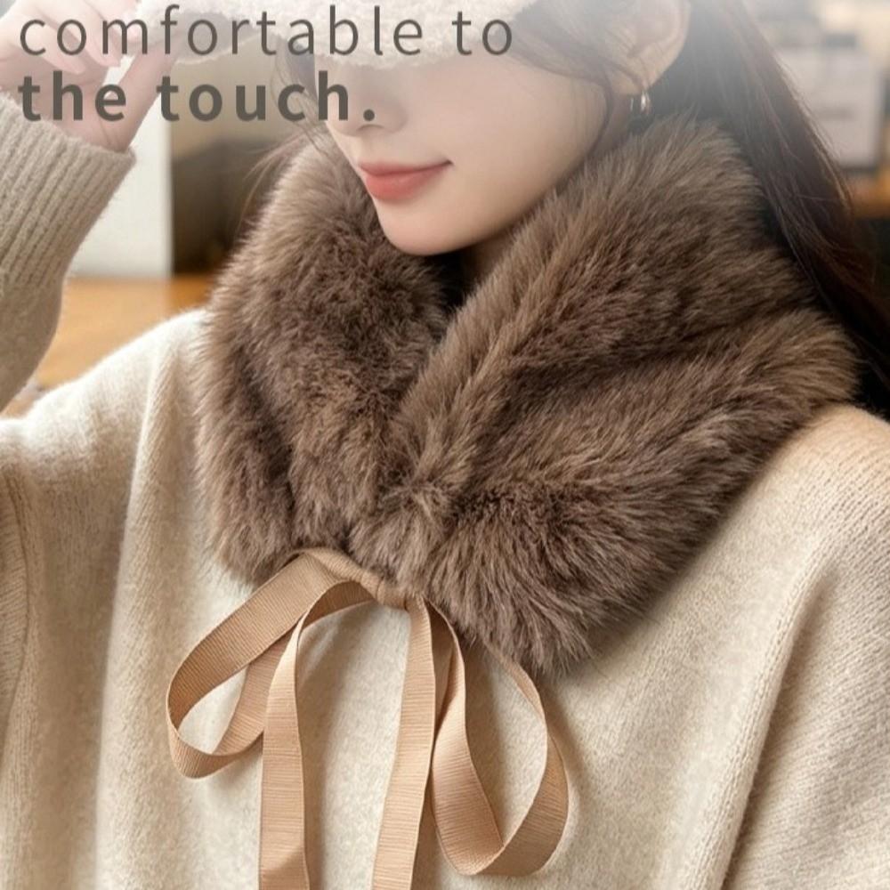 Solid Color Fur Collar Scarf Thicken Neck Warmer Scarf Fluffy Women Scarves Winter