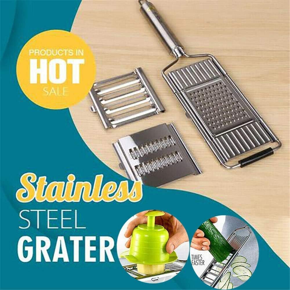 Multi-purpose Vegetable Slicer, Portable Stainless Steel Vegetable Cutter, 3-in-1 Manual Food Chopper, Adjustable Kitchen Tool for Onion Vegetable