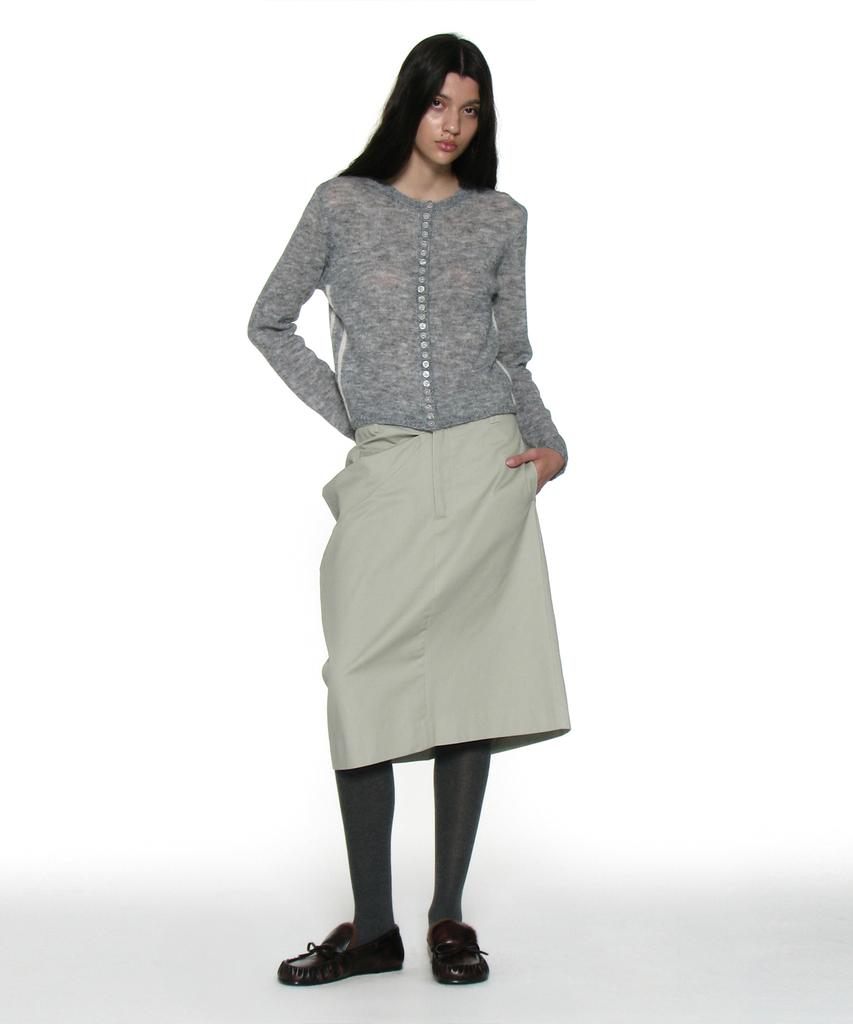 Partimento Woman Asymmetric Drape Panel Midi Skirt_Stone