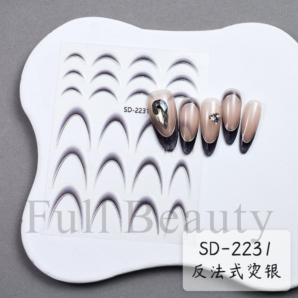 Nail Art Sticker, Anti-French Gradual Change Bronzing Hot Silver Black And White French Sticker Adhesive Nail Sticker