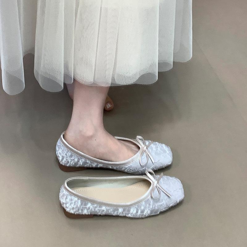 Not tired feet single shoes women's one pedal with skirt bow low heels