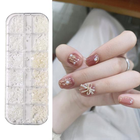 1 Set 3D Nail Art Grids Rhinestone Faux Charm 12 Pearl Bow Rose Flower Nail Design