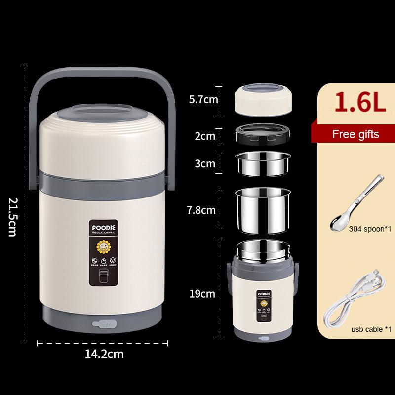 2/1.6l Usb Electric Heated Lunch Box Portable Food Warmer Container For