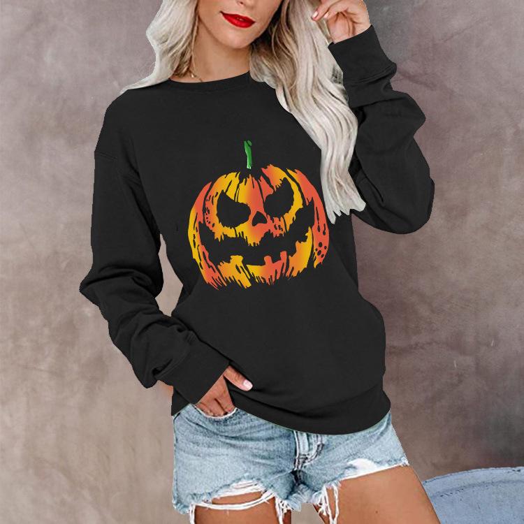 

Европейская и американская женская толстовка с длинным рукавом с тыквой на Хэллоуин - Коллекция осень-зима M чёрный