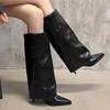 Chunk Leather High Boots Women Knee High Pointed Toe Heels Shoes Woman Trend Chelsea Boots New Pumps Snow Gladiator Botas Mujer