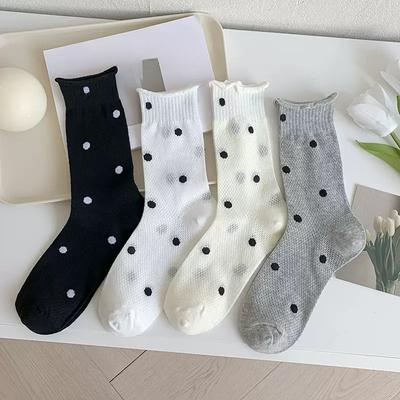 Damen Frühlings- und Sommer-Dünne Gekräuselte Runde Punkt Netz Atmungsaktive Lockerer Bund Im Schlauch Gestrickte Socken