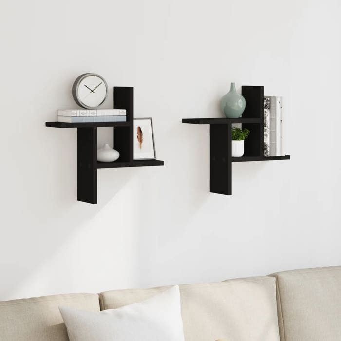 VidaXL Wall Shelves 2 Pcs Black 38x12x38 Cm Engineered Wood 853246