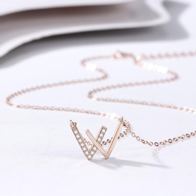 W Letter Wave Necklace Female Creative Niche Personality Versatile Simple Fashion Double V Pendant Premium Durable