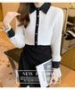 2026 Spring Korean Style Silk Color Block Long Sleeve Women's Fashion Shirt