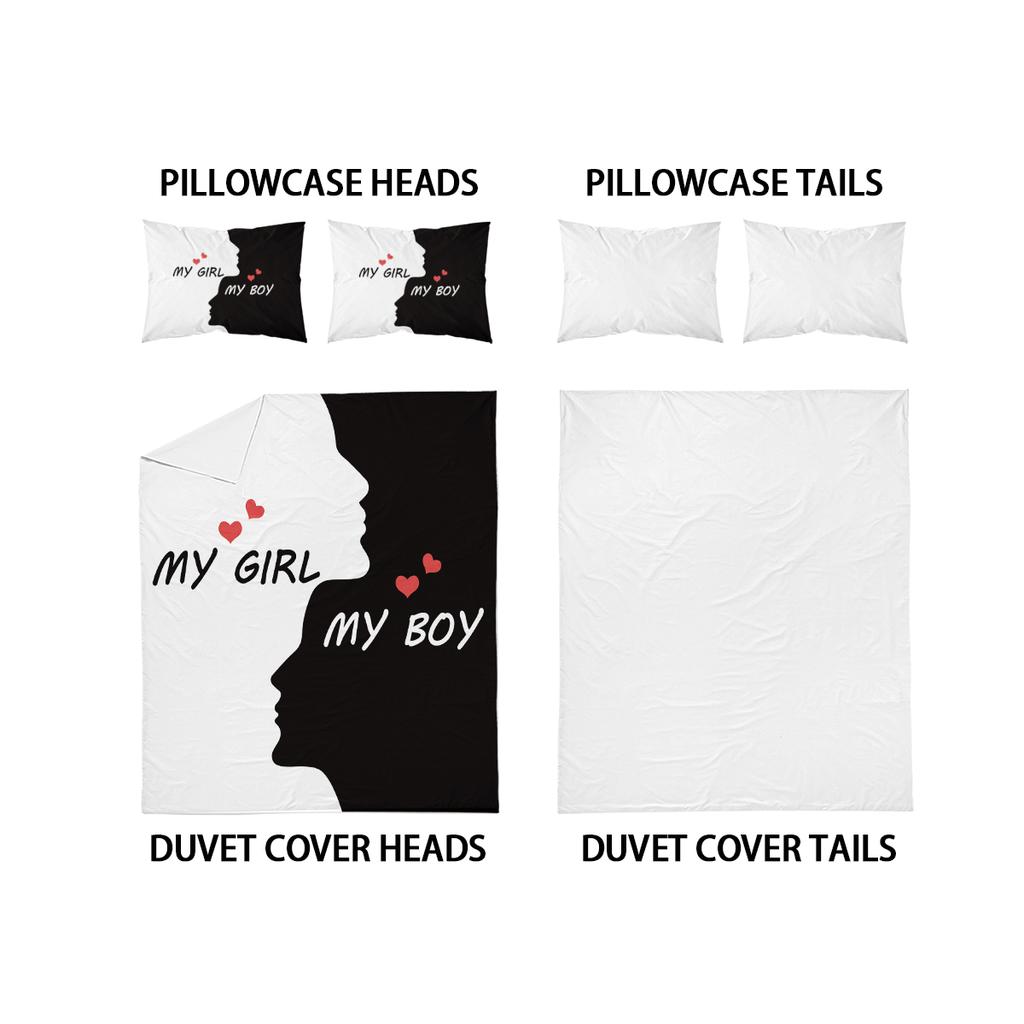 3-piece Down Duvet Cover Set In Black and White Color with Beard and Lip Print for Couples (1 Duvet Cover+2 Pillowcases, No Core