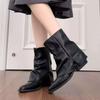Elegant Thick Heel White Ankle Boots Women 2025 Winter Pointed Toe Medium Heel Black Pleated Chelsea Boots Woman's Shoes Autumn