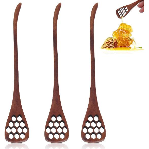 Wood Honey Drizzler 3pcs, Honey Dipper Sticks Wooden Honey Comb Honey Stick Honey Dipper Spoon Coffee Stiring Spoon Syrup Dippers(Brown)