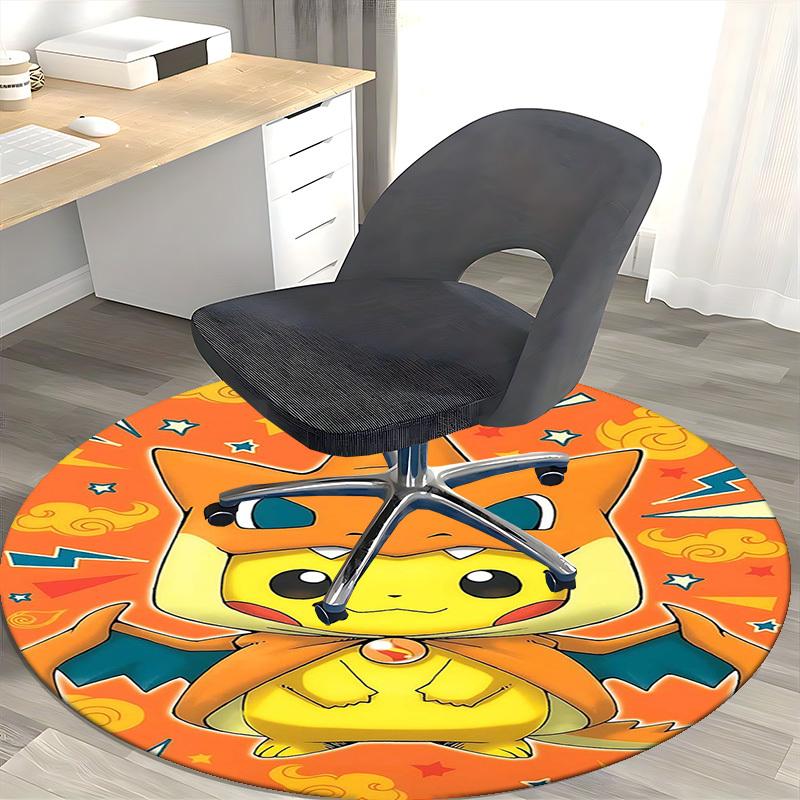 1pc Pikachu & Charmander Pokémon Anime Design Round Carpet - Office Chair Mat, Non-Slip Rug for Home Decor, Living Room, Bedroom, Game Room