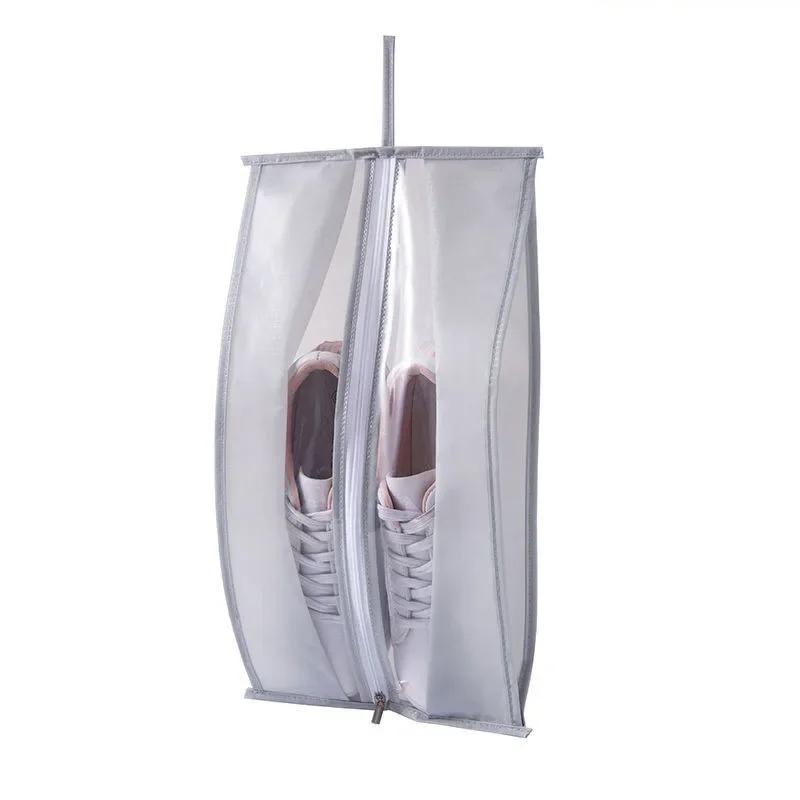 Tranparent PEVA Shoes Bag Portable Waterproof Duseproof Shoes Zipper Storage Bag Classified Hanging Shoes Storage Bags Closet