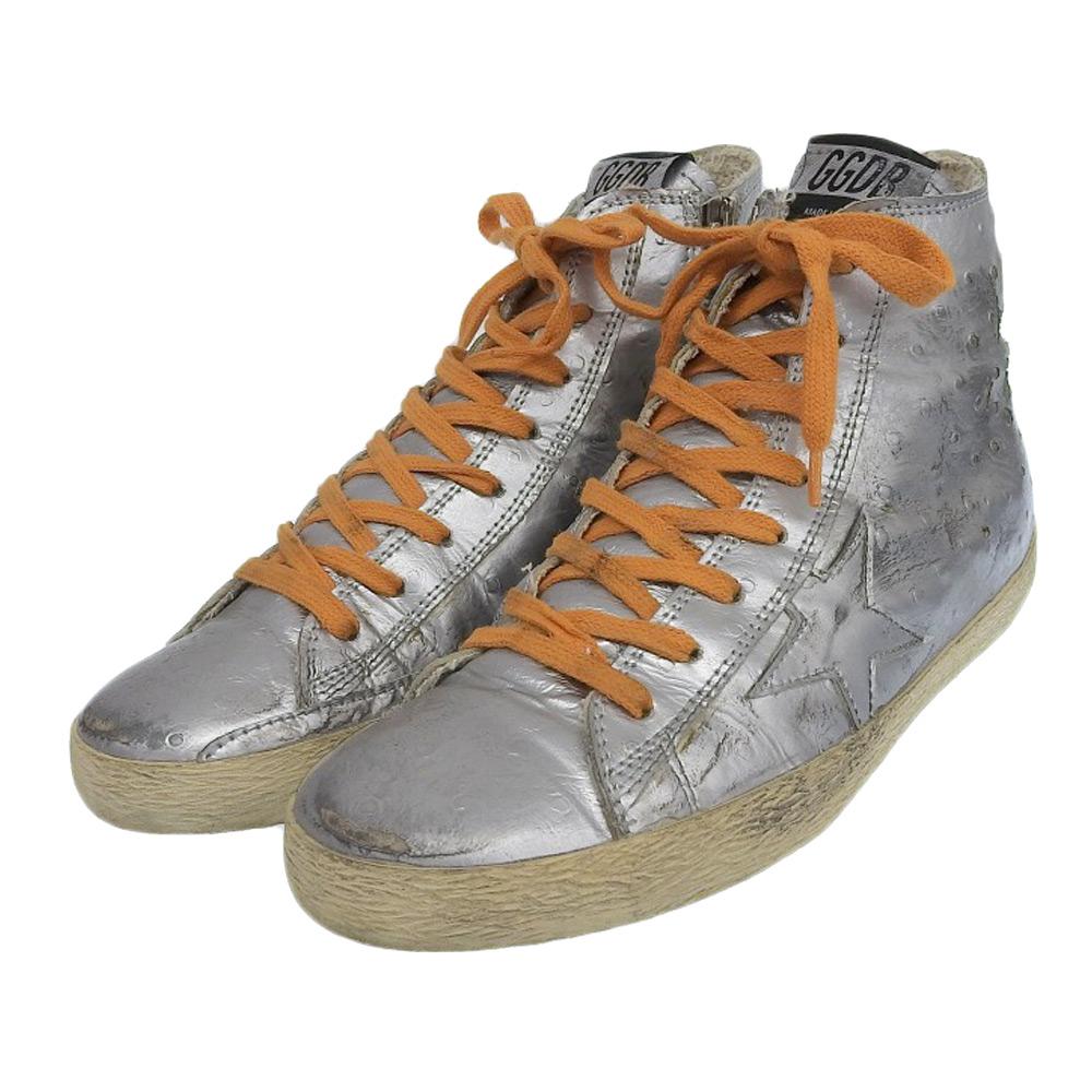 GOLDEN GOOSE Side zip distressed high top sneakers shoes for women, Silver 37 shoes 37 SilverUsed