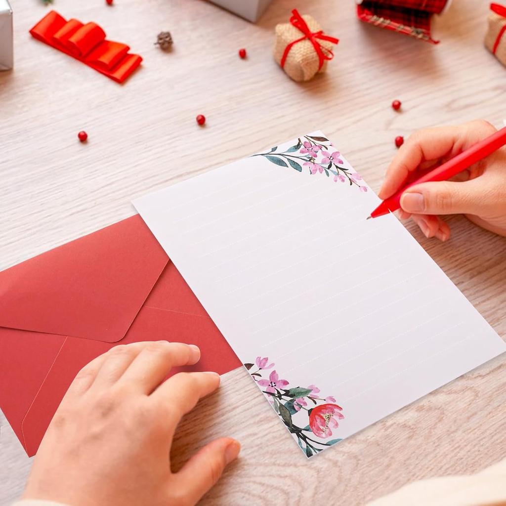 Floral Stationery Paper, 36 Pieces Stationery Set(24 Writing Stationery Paper + 12 Envelopes), Letter Writing Sets, Fancy Envelopes, Stationary