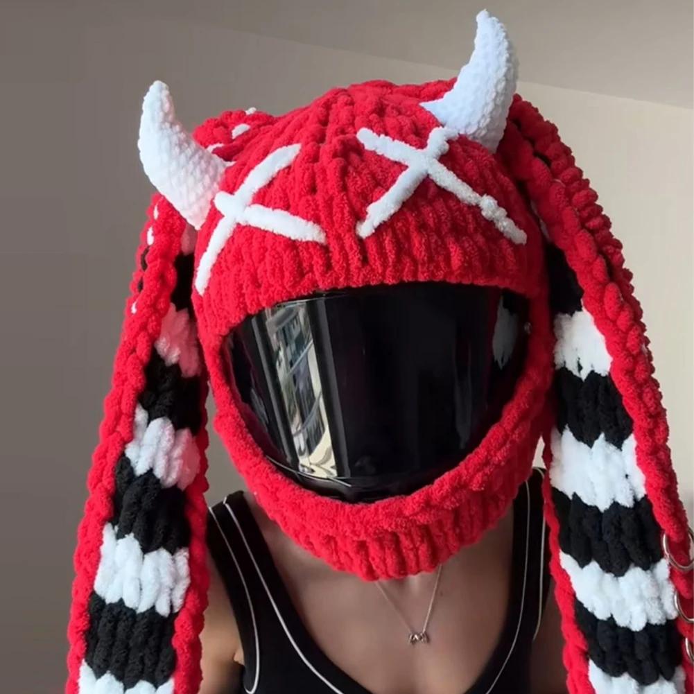 Creative Hand Crocheted Cartoon Personalized Motorcycle Helmet Protective Cover, Trendy Halloween Funny Helmet Cover Headwear