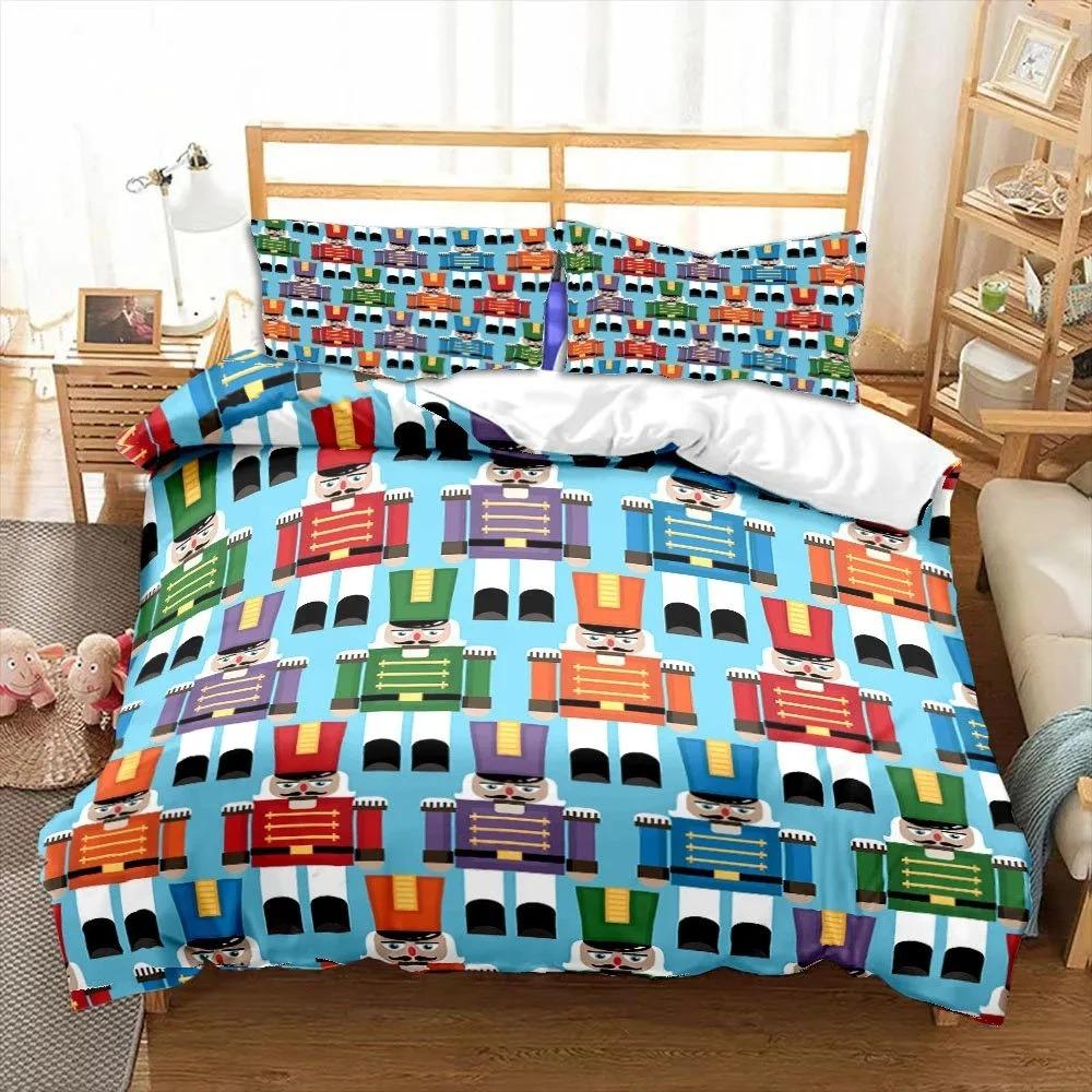 Nussknacker Bettbezug-Set Weihnachts-Bettwäsche-Set Cartoon Königliche Garde Bettdeckenbezug Neujahrsfest Quiltbezug Queen-Size