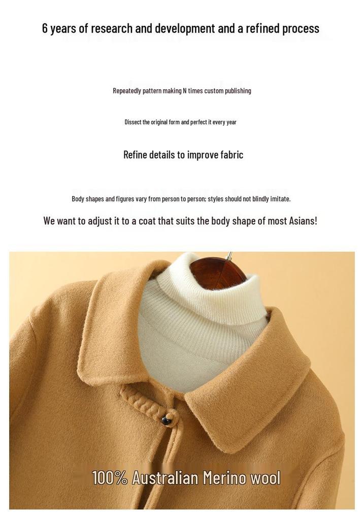 2024 Autumn/Winter Women's Double-Sided Wool Coat: Mid-Length, Stylish Lapel, New Chinese Style, Fashionable Australian Wool
