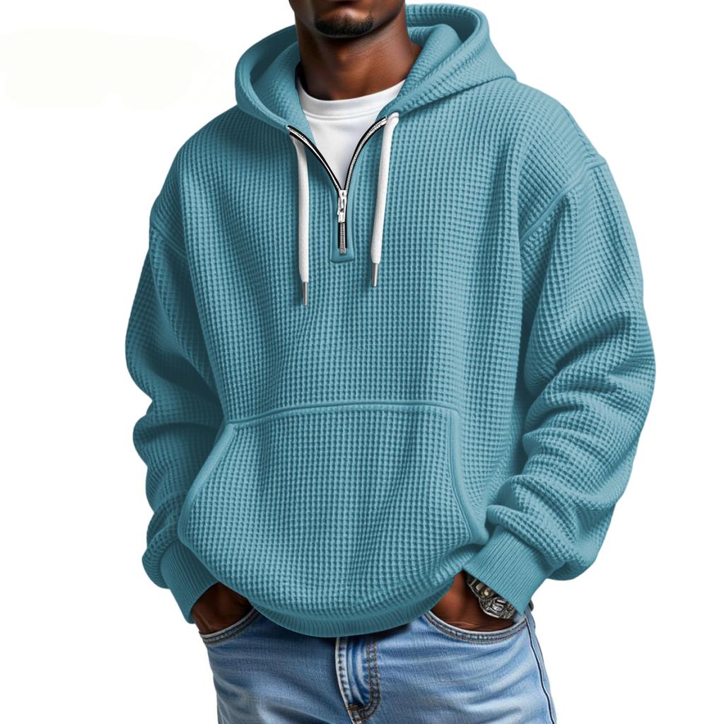 Men's Casual Color Zipper Long Sleeve Hooded Sweatshirt, Everyday Zipper Casual Long Sleeve T-Shirt