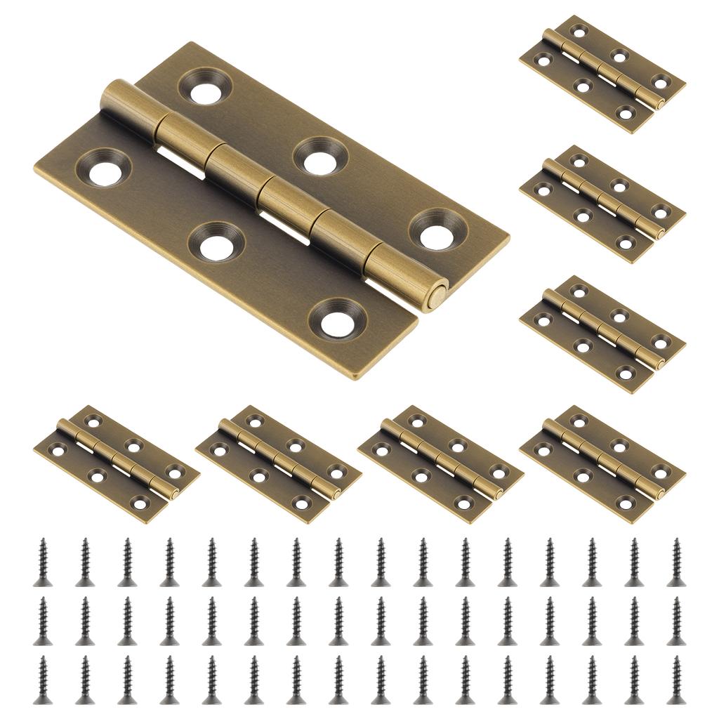 2 Inch Solid Brass Mini Folding Butt Hinges, 8 Pcs with 48 Screws for Cabinet Drawer Wood Box Furniture Hardware