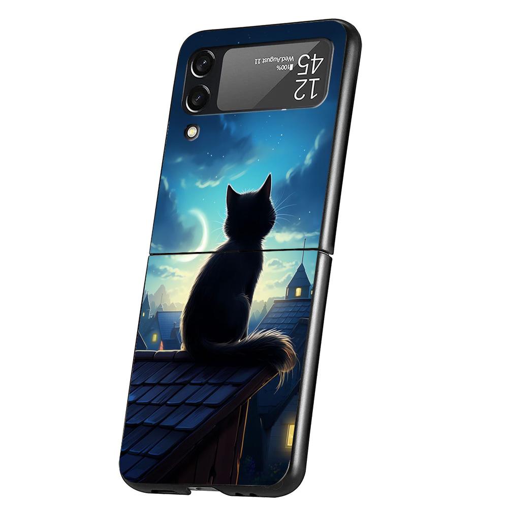 Anime Cat Rain Animal Cover Phone Case For Samsung Galaxy Z Flip 7 6 5 4 3 5G Flip7 Flip6 Flip5 Flip4 Flip3 Black Fundas Shell G