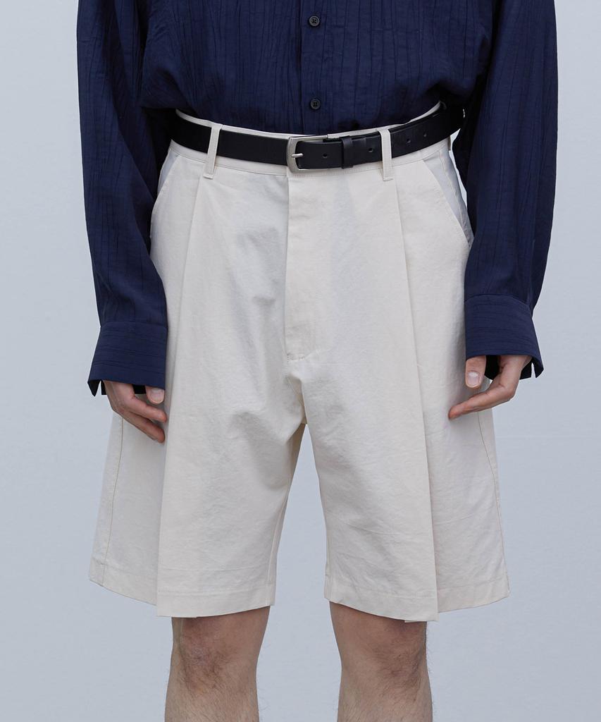 TRIP LE SENS Washed Cotton Single-Pleat Bermuda Pants _Washed Black